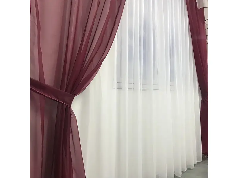 Шифонові штори з ламбрекеном бордового кольору на тасьмі ALBO pbe0052834 - фото 7