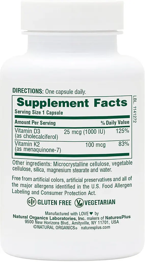 Витамины и минералы Natures Plus Vitamins D3 + K2, 90 капсул - фото 2