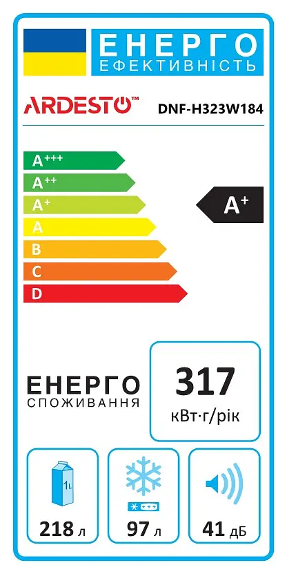 Холодильник Ardesto 184x60х66.5 холодильное отделение 218 л морозильное отделение 97 л 2 дверь А+ NF белый (DNF-H323W184) - фото 3