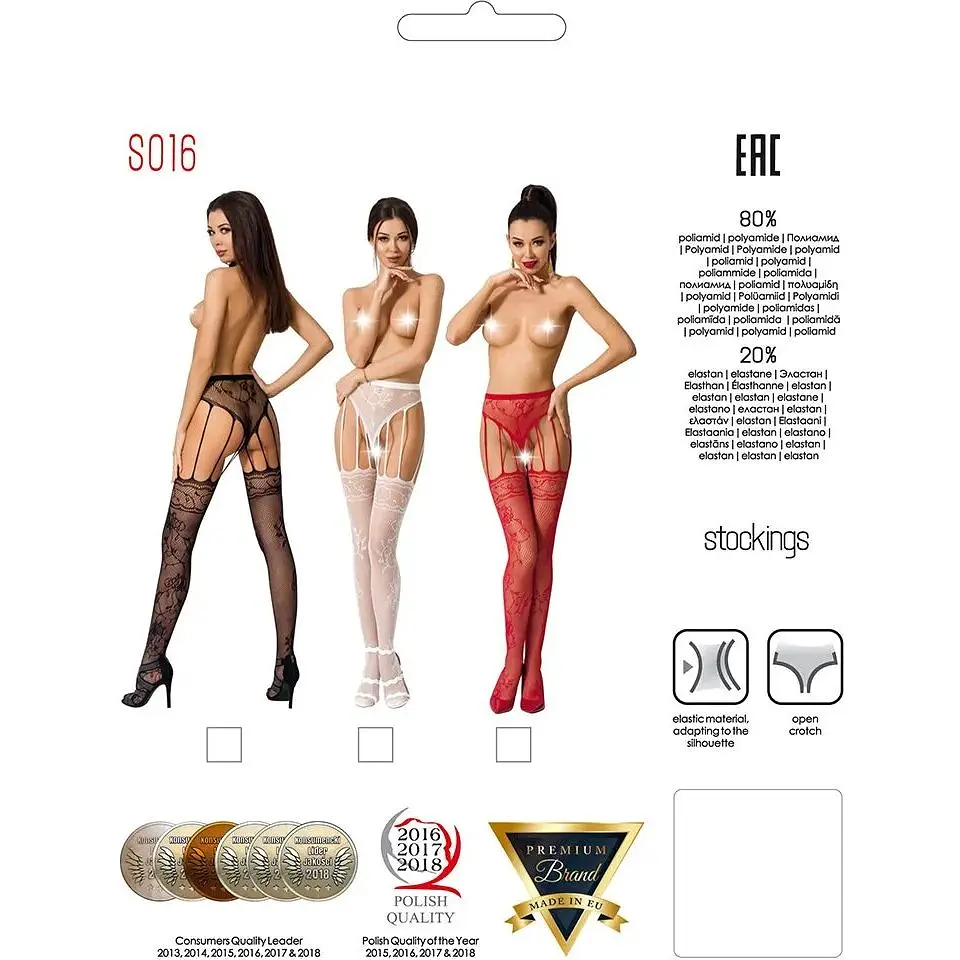 Сітчасті панчохи-стокінги Passion S016 One Size, Black - фото 8