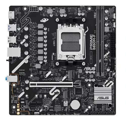 Материнська плата AM5 Asus PRIME B850M-F, B850, 2xDDR5, Int.Video (CPU), 4xSATA3, 2xM.2, 1xPCI-E 5.0 x16, 1xPCI-E 4.0 x1, Realtek 7.1, Realtek 1Gb, 4xUSB 3.2 / 6xUSB 2.0, HDMI, MicroATX - фото 2