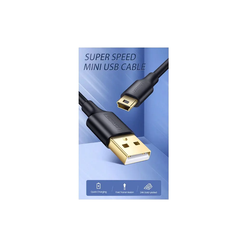 Дата кабель USB 2.0 AM to Mini 5P 1.0m US132 black Ugreen (10355) - фото 2