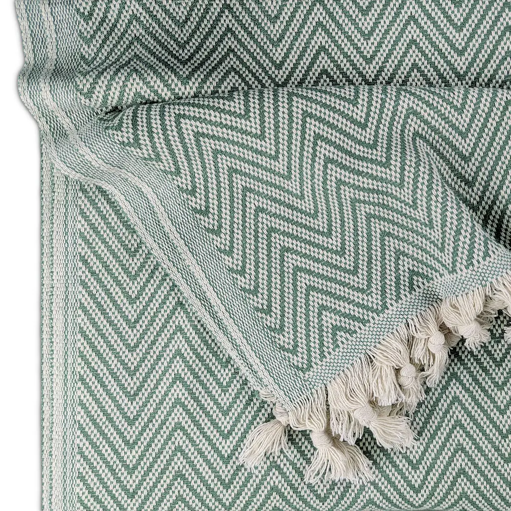 Плед бавовняний Cosas ZIGZAG 180х230 см оливка (Plaid_Zigzag_01Pistachio_180x230) - фото 4