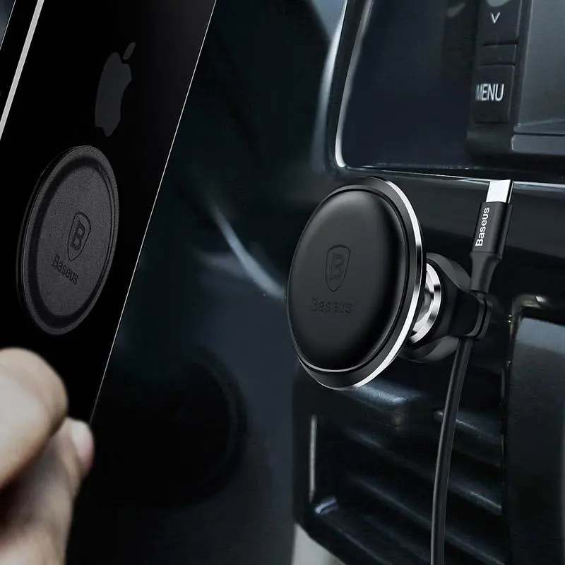 Автодержатель магнитный Baseus Magnetic Air Vent OS with cable clip (C40141201113-00) Black - фото 4