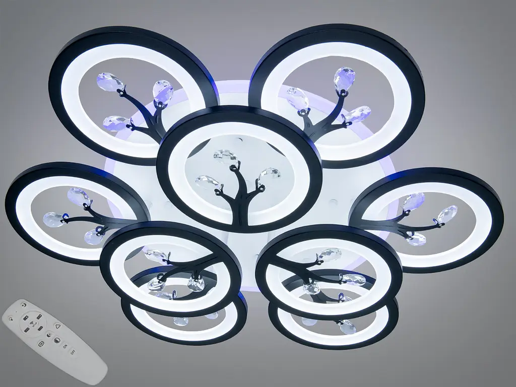Стильна LED люстра Dasha 8135/6+3BK LED 3color чорна, з пультом і димером 64 см - фото 2