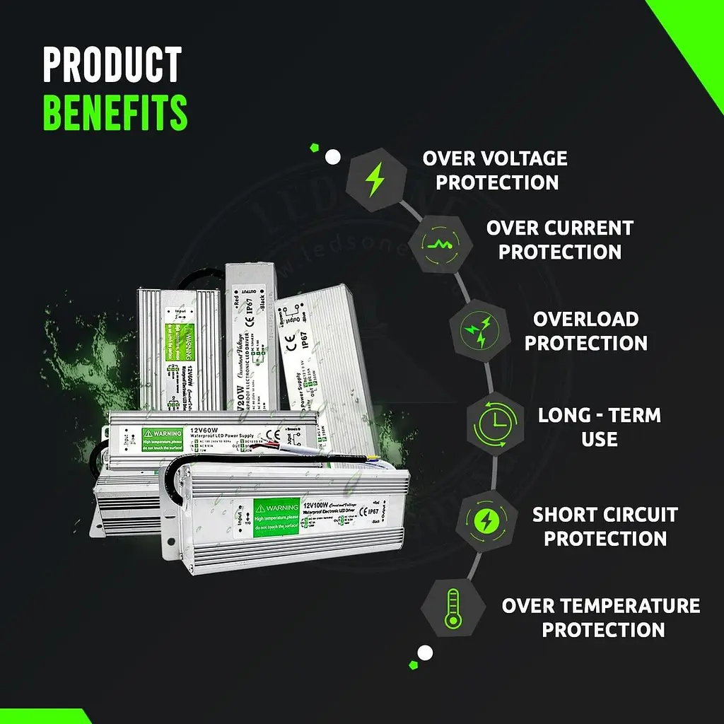 DC 12V 120W LED Driver Водонепроникний блок живлення IP67 Трансформатор AC230V Відкритий - фото 5