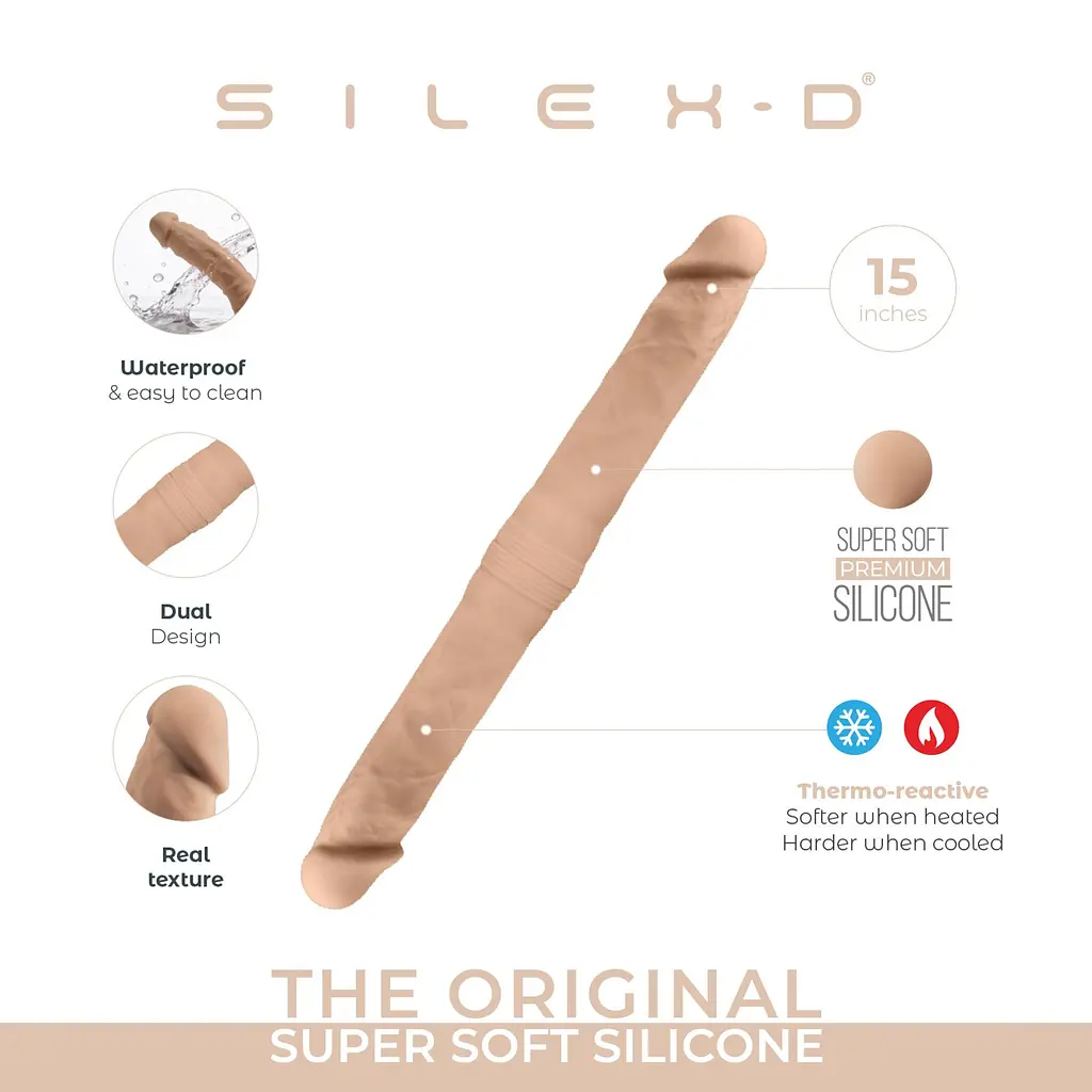Двосторонній фалоімітатор Silexd Dildo-Twins Dildo Flesh S, 38.5 см (тілесний) - фото 4