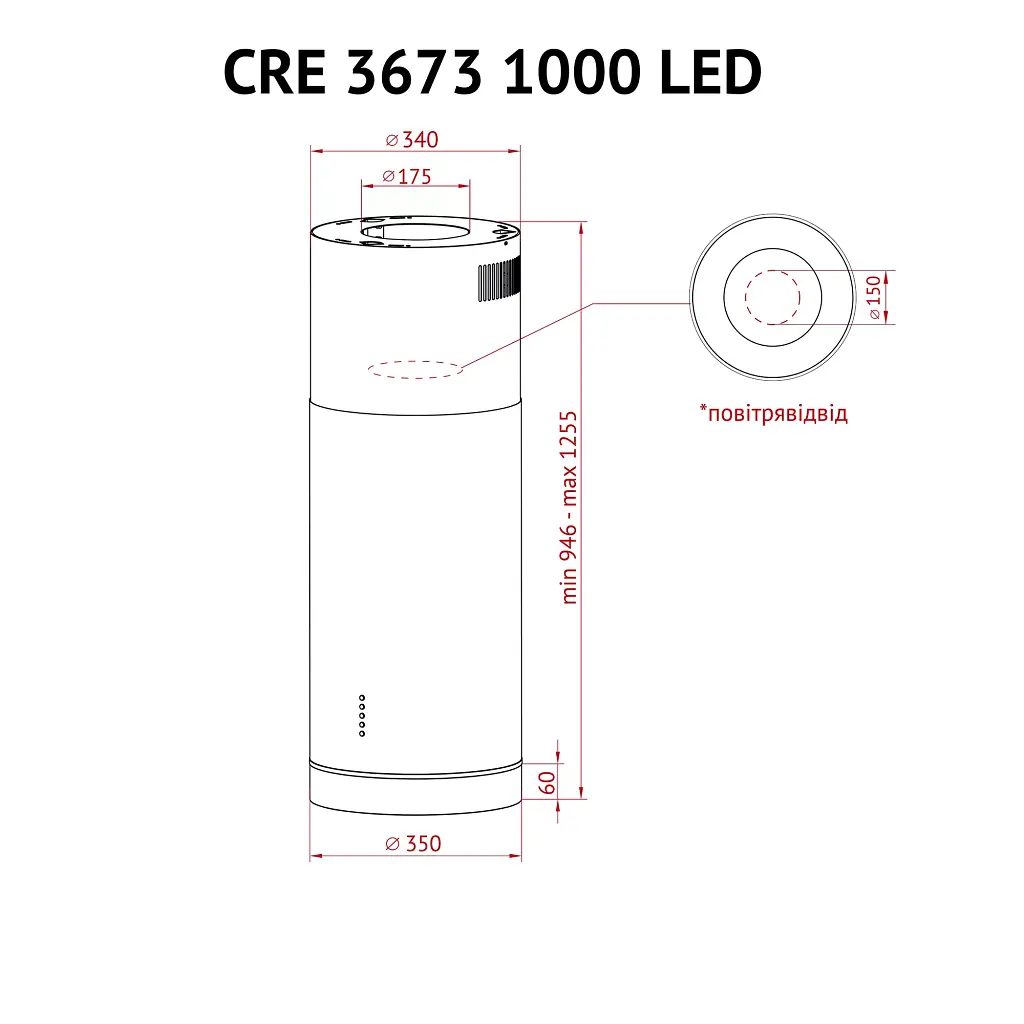 Витяжка острівна Perfelli CRE 3673 I 1000 LED - фото 10
