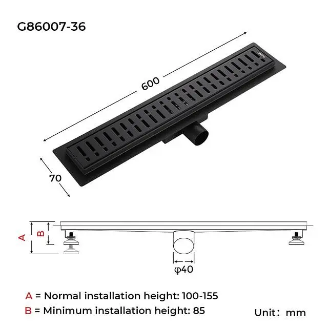 Душовий канал Gappo G86007-36, 70x600 мм, нержавіюча сталь, чорний - фото 3