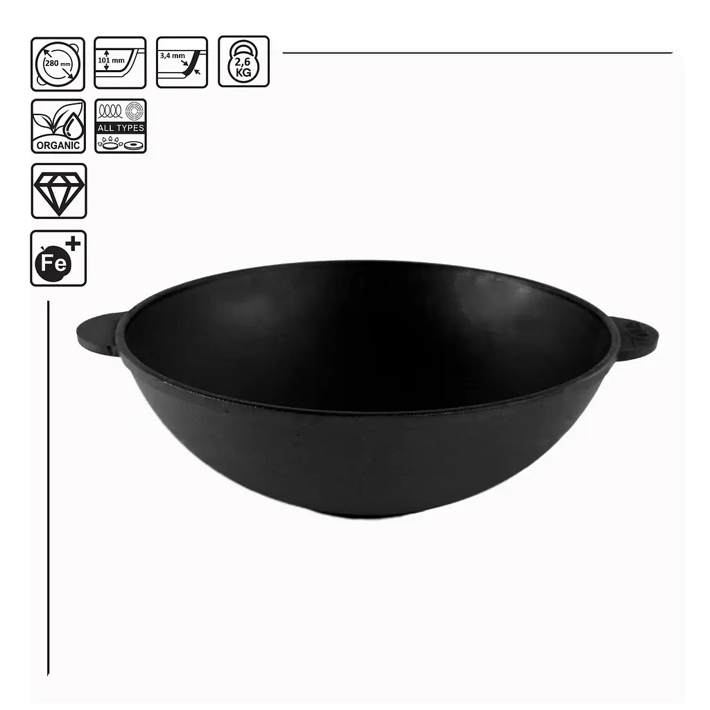 Сковорода чавунна Brizoll WOK W28-1 3,7л 28 см - фото 7
