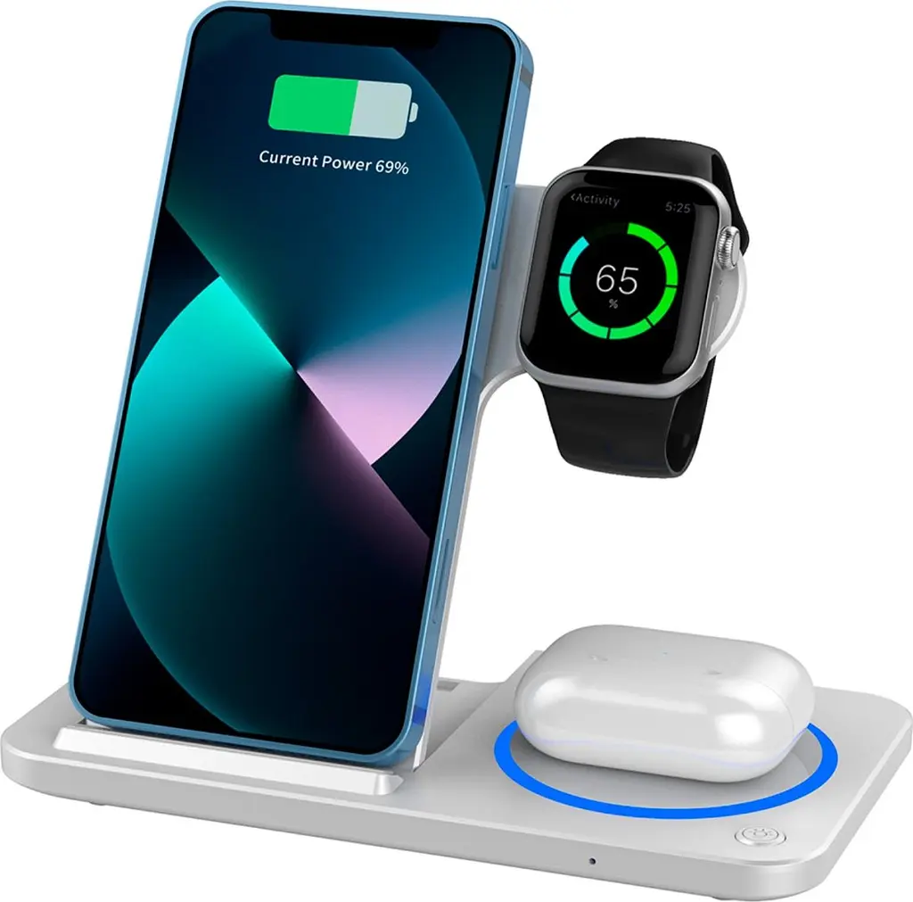 Бездротовий зарядний пристрій WiWU Wi-W020 Foldable Magnetic Station Wireless Charger 3in1 15W White (6976195093537) [99973] - фото 5