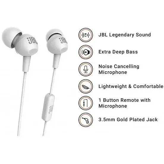 Навушники провідні JBL C100SI білі з мікрофоном - фото 8