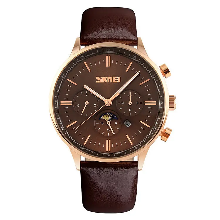 Чоловічий класичний годинник Skmei 9117 Gold Brown - фото 2