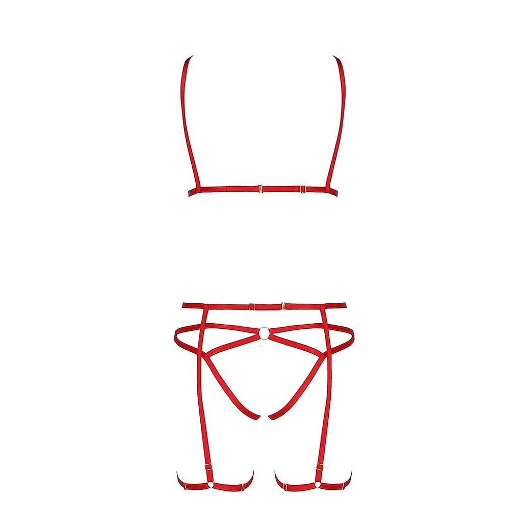 Комплект белья MAGALI Set OpenBra red - Passion Exclusive: стрэпы: лиф трусики и пояс L/XL - фото 5