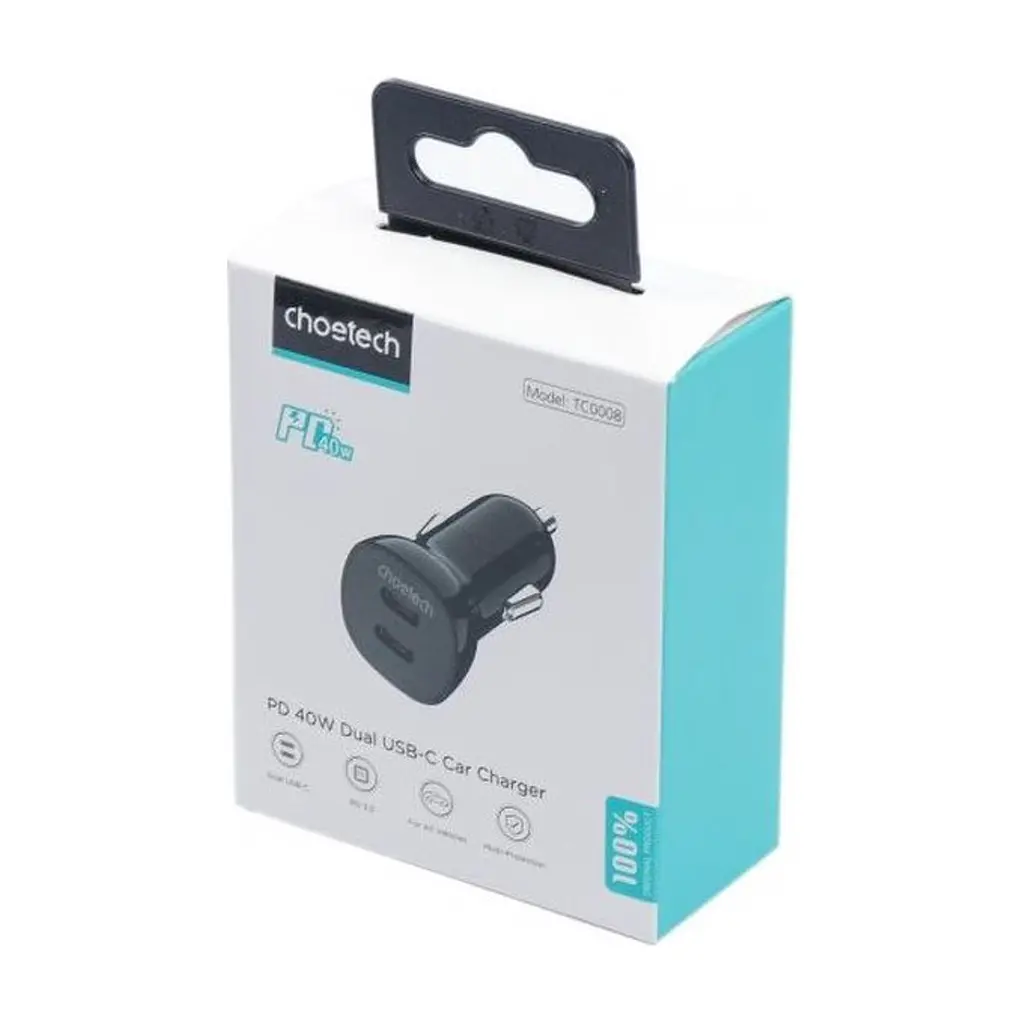 Зарядное устройство для Choetech car 2хUSB-C 40W PD black (TC0008-BK) - фото 3