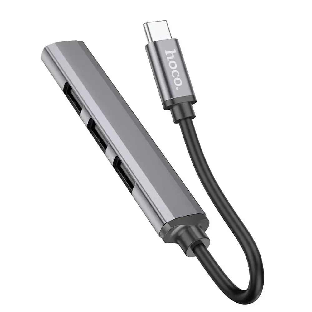 Переходник Hoco HB26 4in1 (Type-C to USB3.0+USB2.0*3) Металлический серый - фото 2