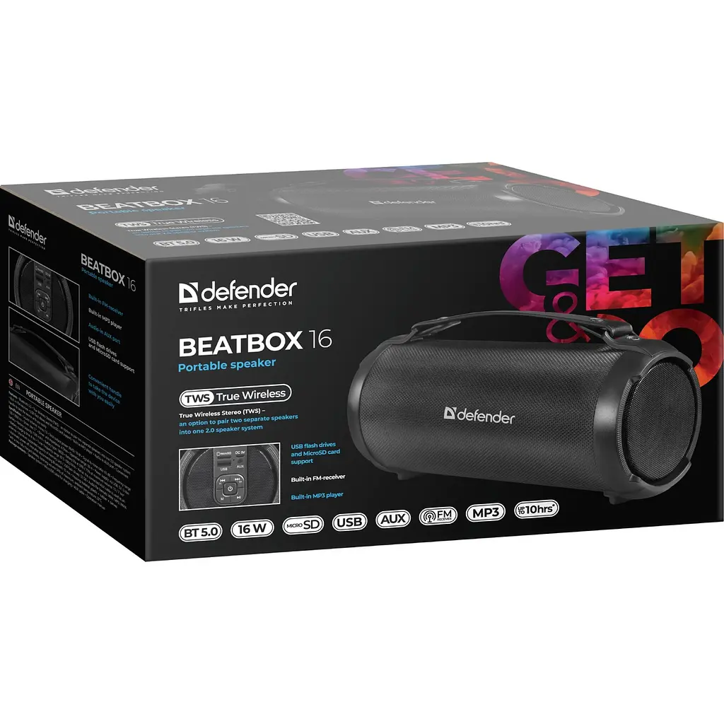 Акустична система Defender 1.0 Beatbox 16 16Вт, BT/FM/TF/USB/AUX/TWS - фото 5