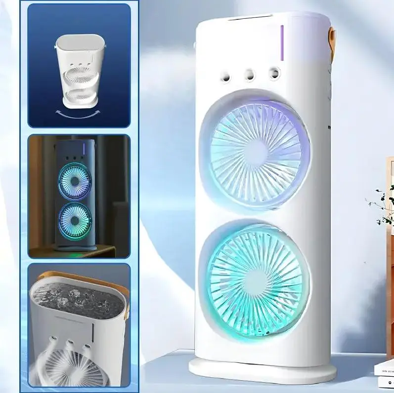 Вентилятор настільний подвійний з охолодженням Double-ended Spray Fan LED-підсвічування 3 швидкості, розпилювач водяного туману - фото 2