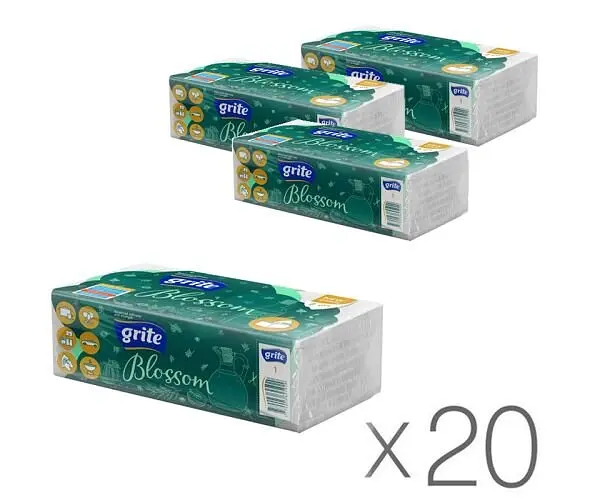 Grite Blossom, Упаковка 20 шт. х 120 аркушів, Паперові рушники Гріте Блоссом, 2-шарові, V-складання, білі, 220х230 мм - фото 2