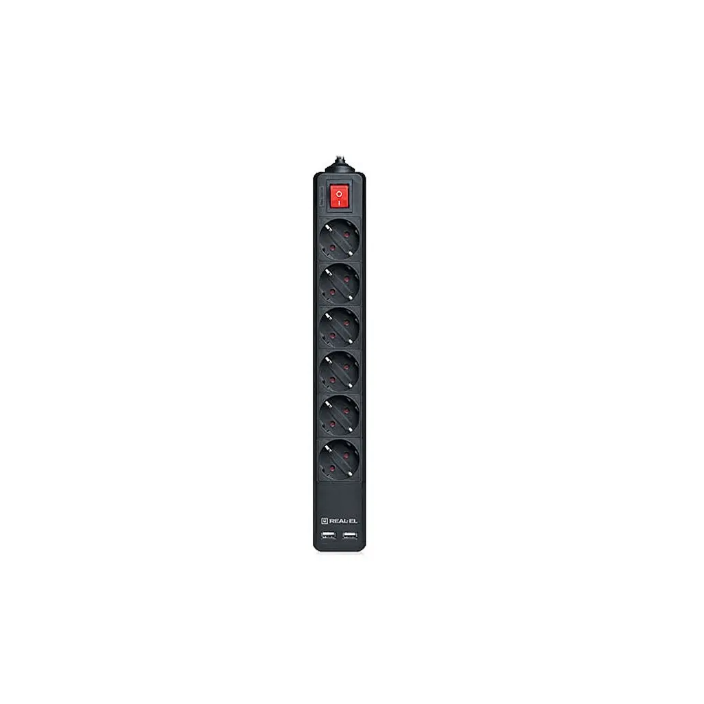 Мережевий фільтр живлення REAL-EL RS-6 PROTECT USB, 5m, black (EL122300018)
