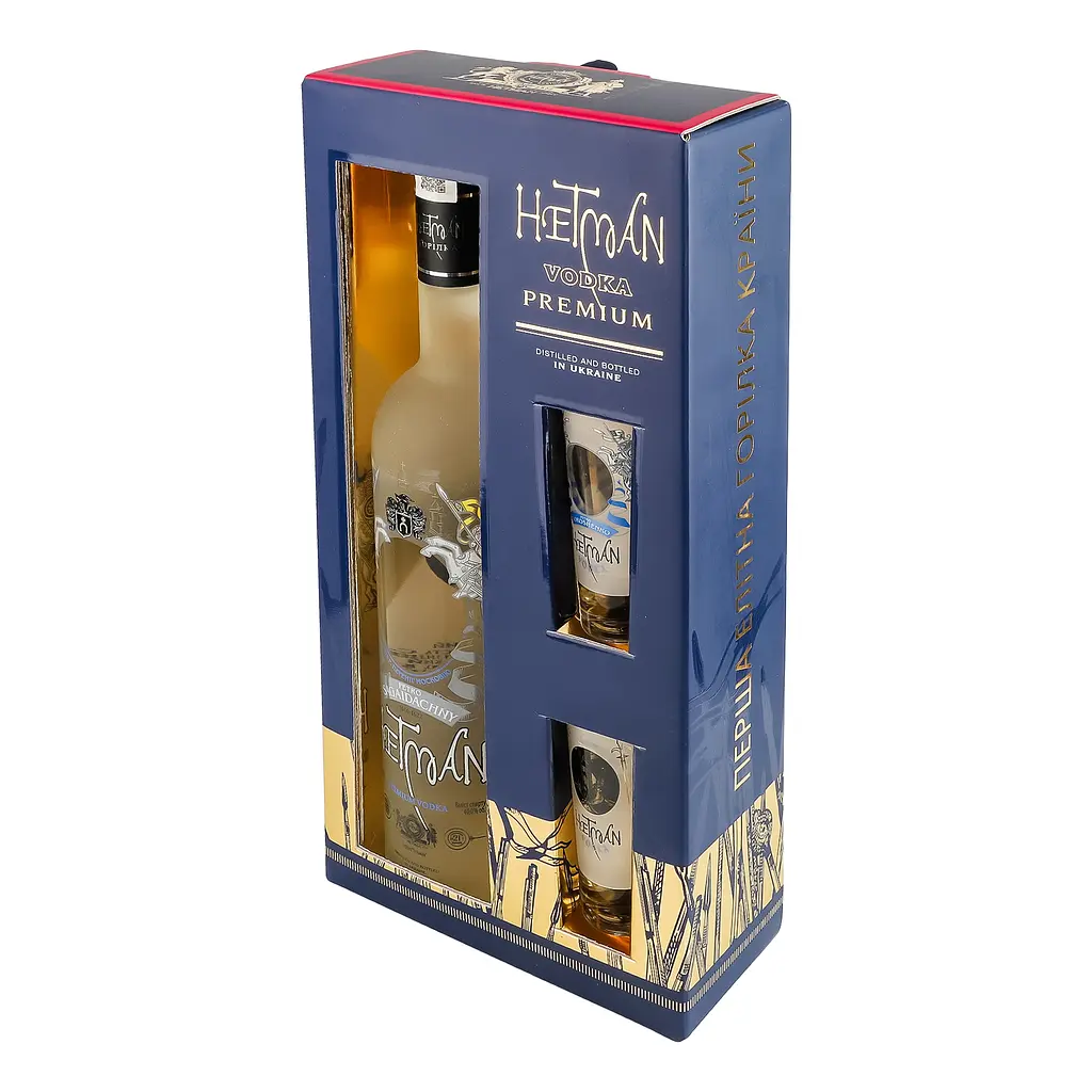 Набір подарунковий Hetman Горілка Premium 40% 0.7 л + 2 чарки - фото 2