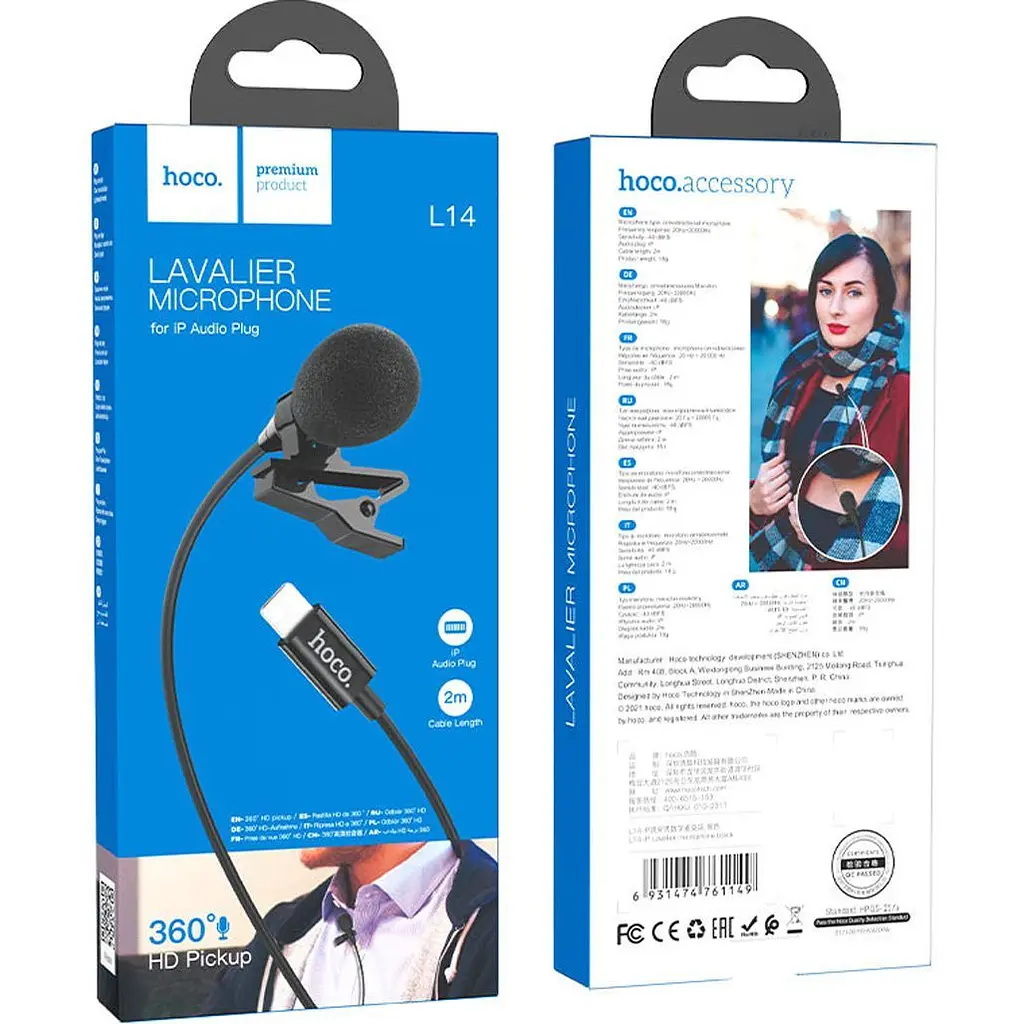 Петличний мікрофон Hoco L14 Lightning 2m Black (761149) [136291] - фото 6