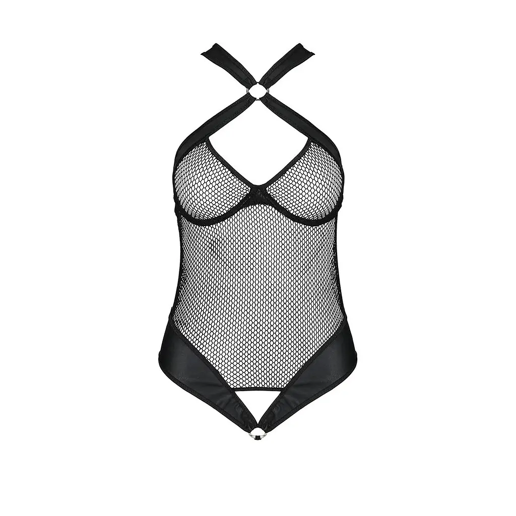 Сітчастий боді з халтером Passion Amanda Body L/XL, black - фото 3