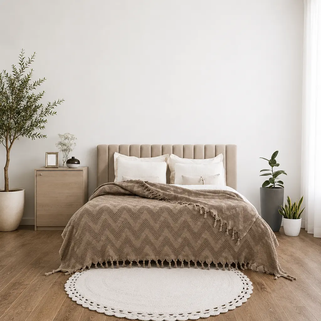 Покривало-плед з бахромою 200х230 Зиг-заг бежевий LoveYouHome - фото 2