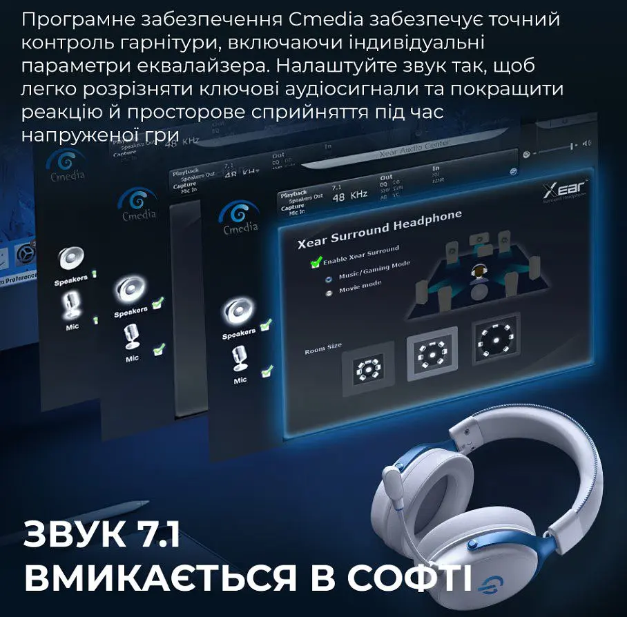 Беспроводные игровые наушники GamePro HSW-191-WHB Asgard Skadi Wireless 7.1 White-Blue - фото 16