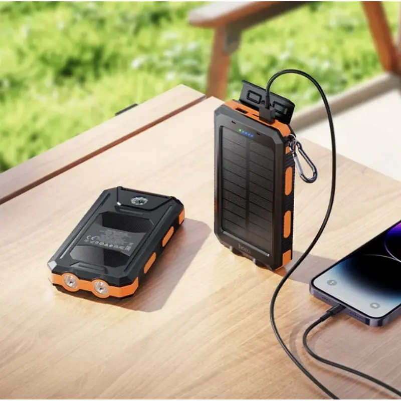 Зовнішній акумулятор павербанк універсальний HOCO J164 Platinum Solar 8000 mAh із сонячною панеллю та LED ліхтариком для телефона та гаджетів зовнішній акумулятор Power bank 22.5 Вт Чорний з помаранчевим - фото 9