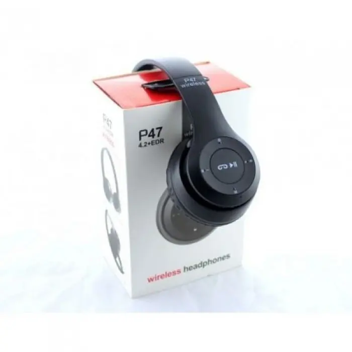 Беспроводные наушники P-47 Bluetooth + MicroSD + FM Радио чёрные - фото 3