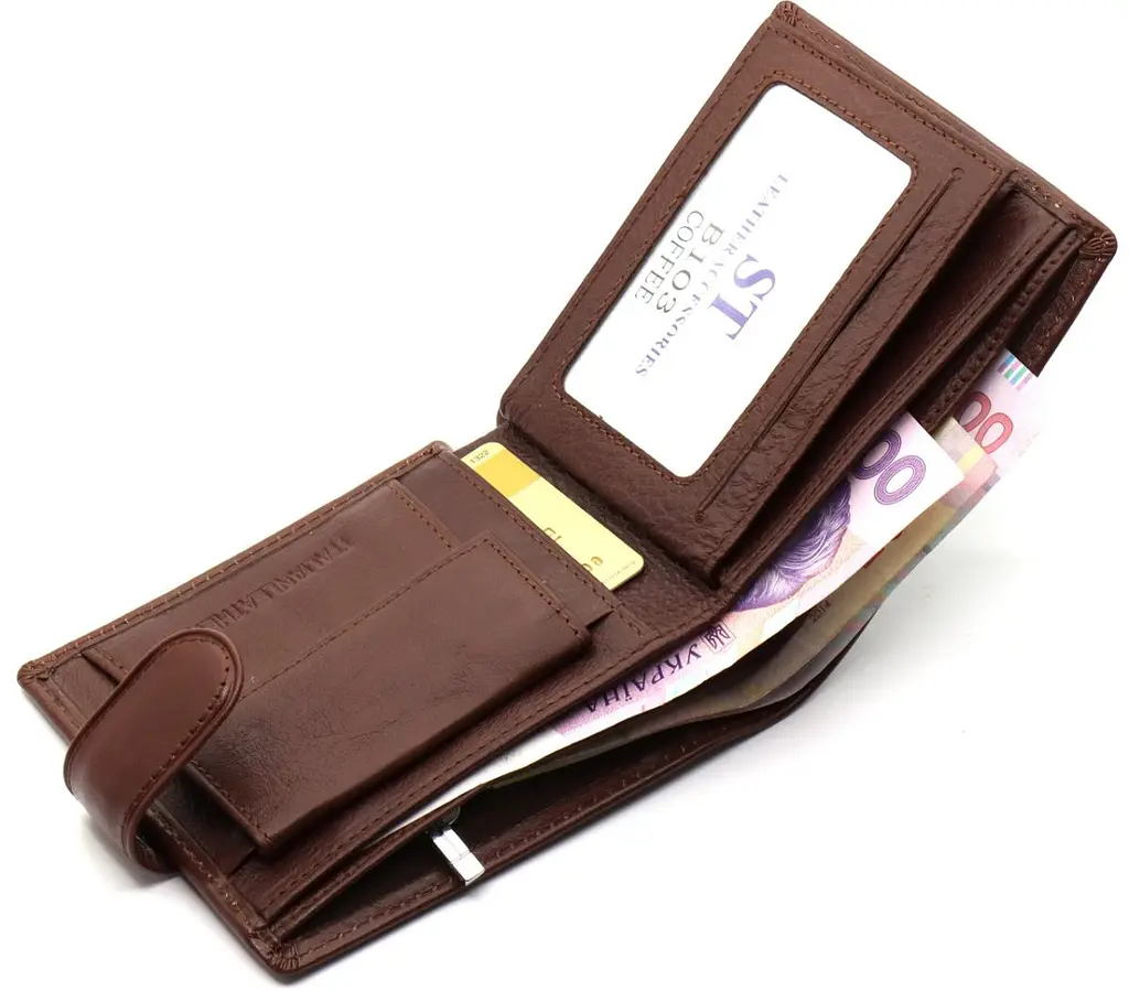 Стильне шкіряне чоловіче портмоне ST Leather В103 коричневе 9,5 см - фото 6