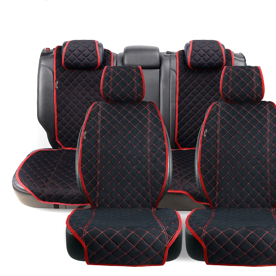 Накидки для сидінь задні Алькантара Verona Premium L Чорні-Червона Нитка (Оригінал) - фото 2