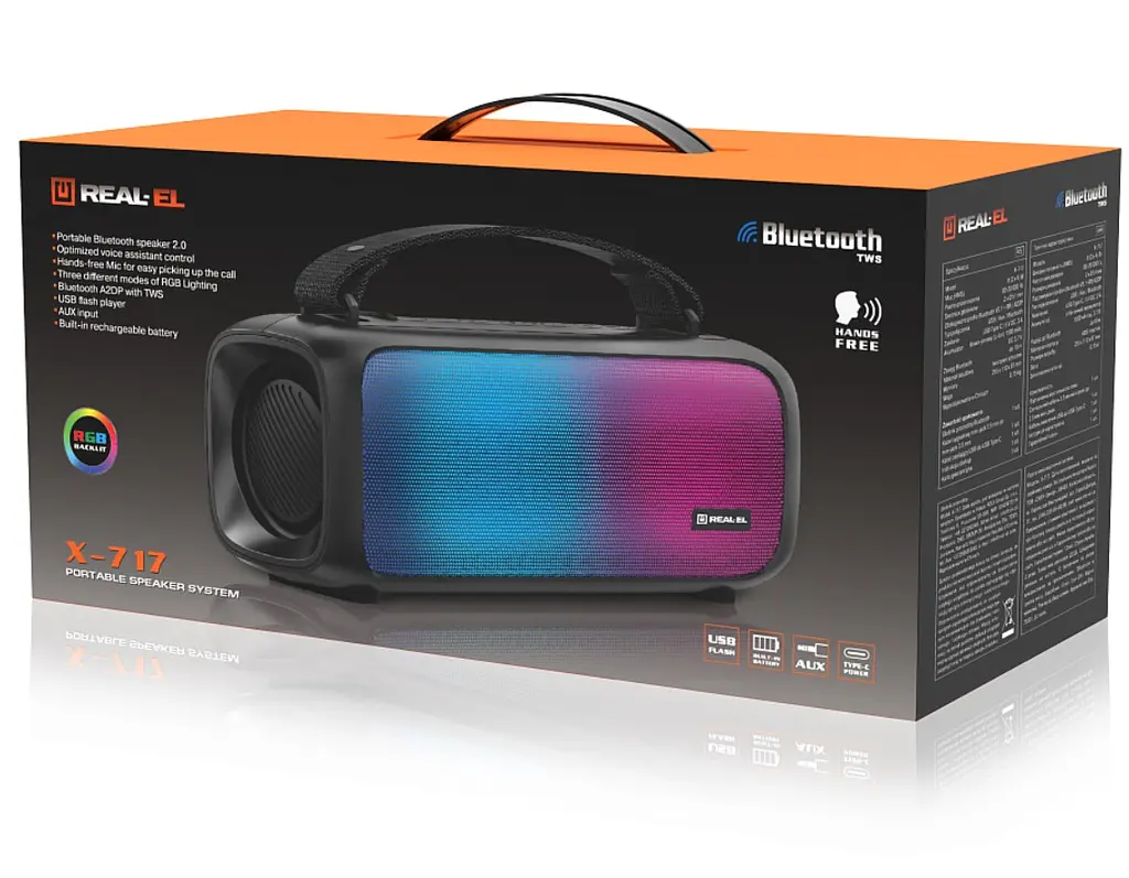 Портативна колонка REAL-EL RX717 8 W Bluetooth TWS, RGB, Black - фото 8