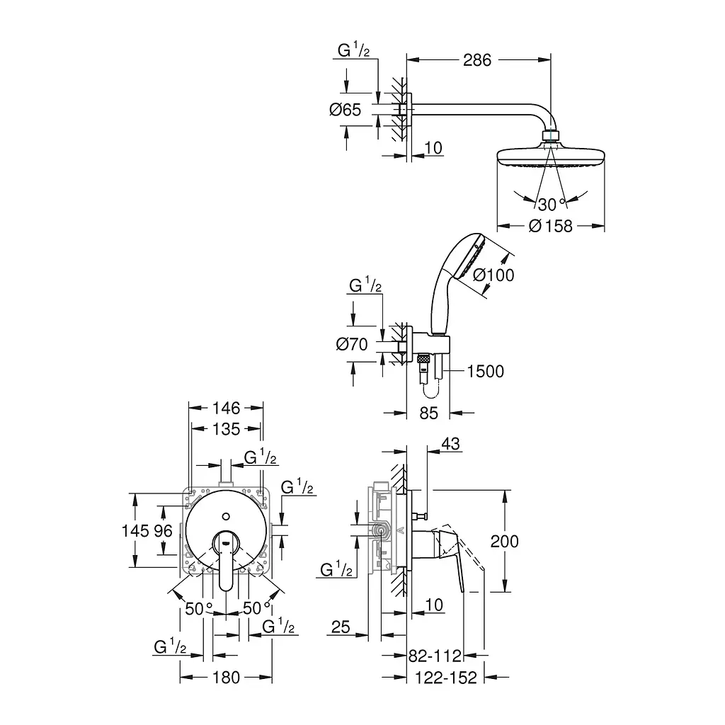 Душова система прихованого монтажу Grohe QuickFix Get Vitalio Start 210 25220001, Хром - фото 2