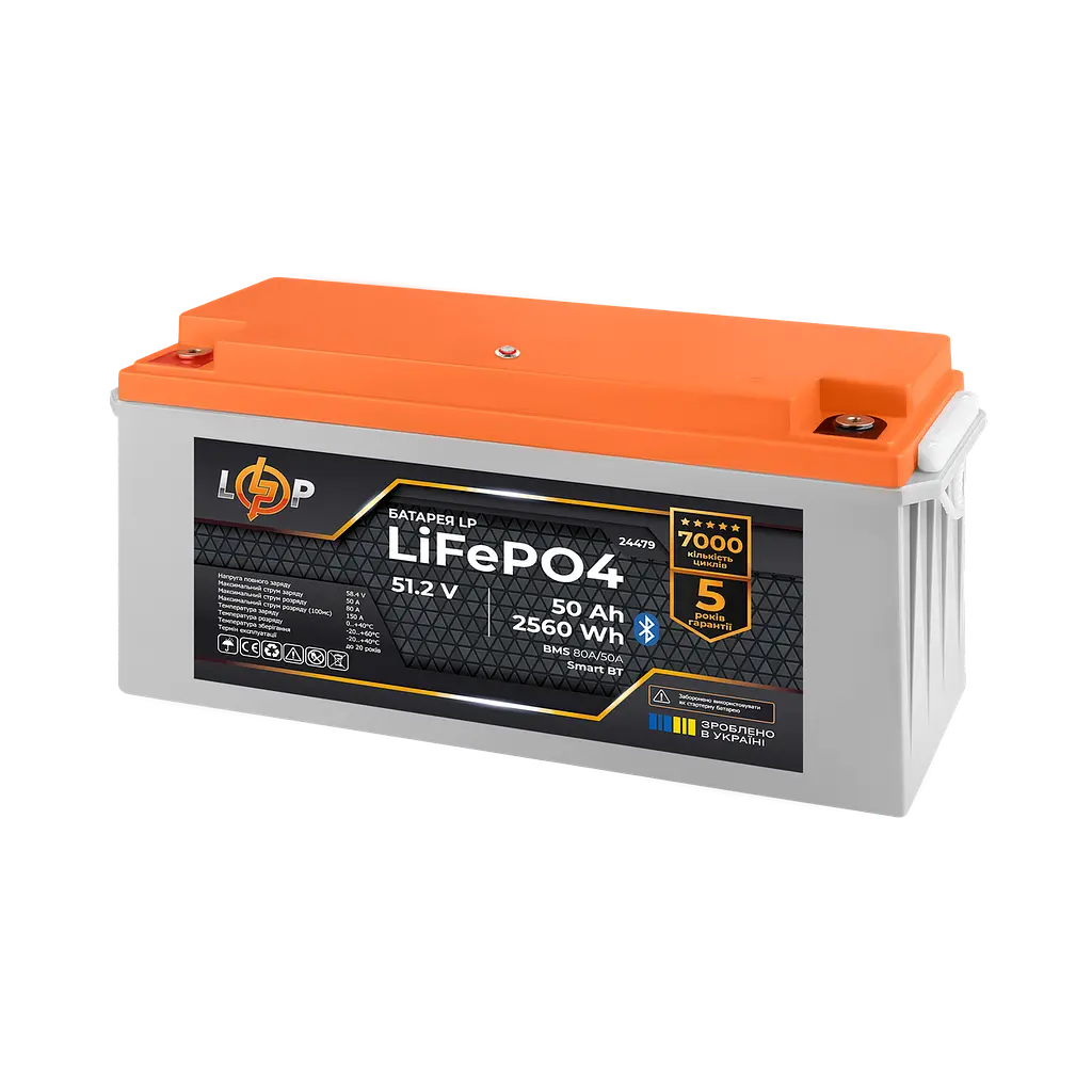 Акумулятор LP LiFePO4 51,2V - 50 Ah (2560Wh) (BMS 80A/50А) пластик Smart BT - фото 2