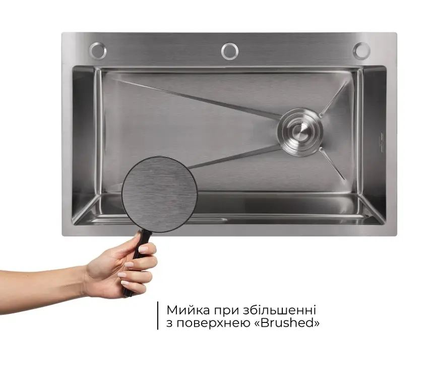 Мийка для кухні інтегрована Lidz Handmade H7545 Brushed Steel 3,0/1,0 мм LDH7545BRU49457 - фото 3