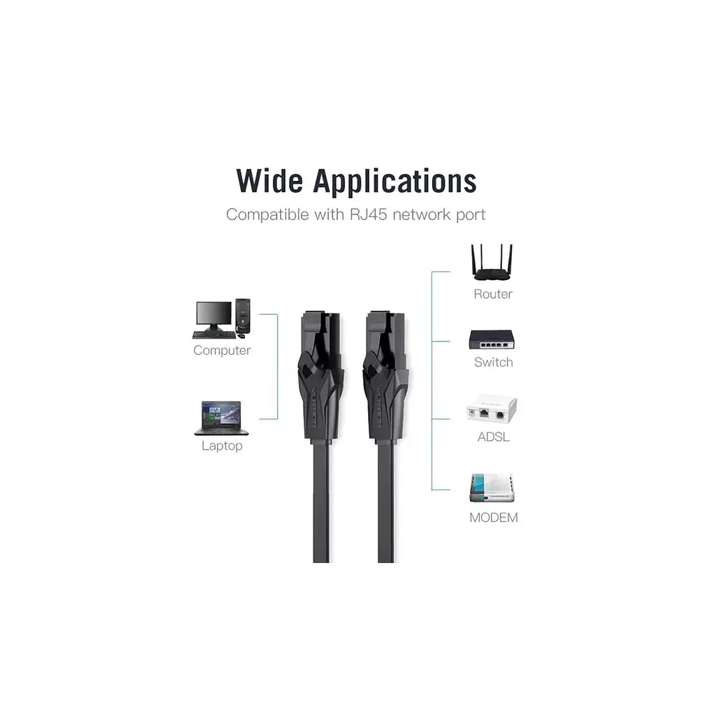 Патч-корд 5м, UTP cat 6 RJ-45 flat black Vention (IBJBJ) - фото 2