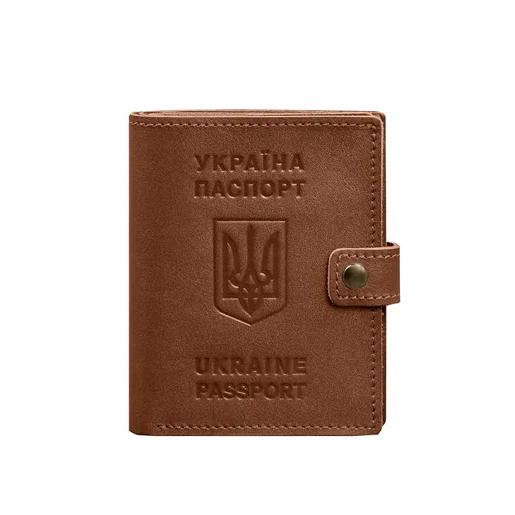Шкіряна обкладинка-портмоне на паспорт з гербом України 25.1 Світло-коричнева - фото 9