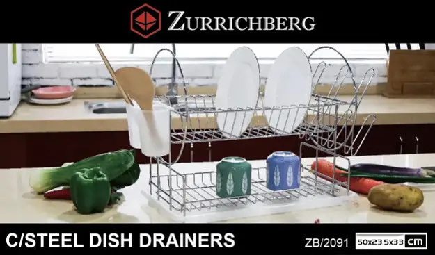 Сушилка для посуды Zurrichberg ZB/2091 из нержавеющей стали двухъярусная с поддоном и подставками для приборов - фото 5