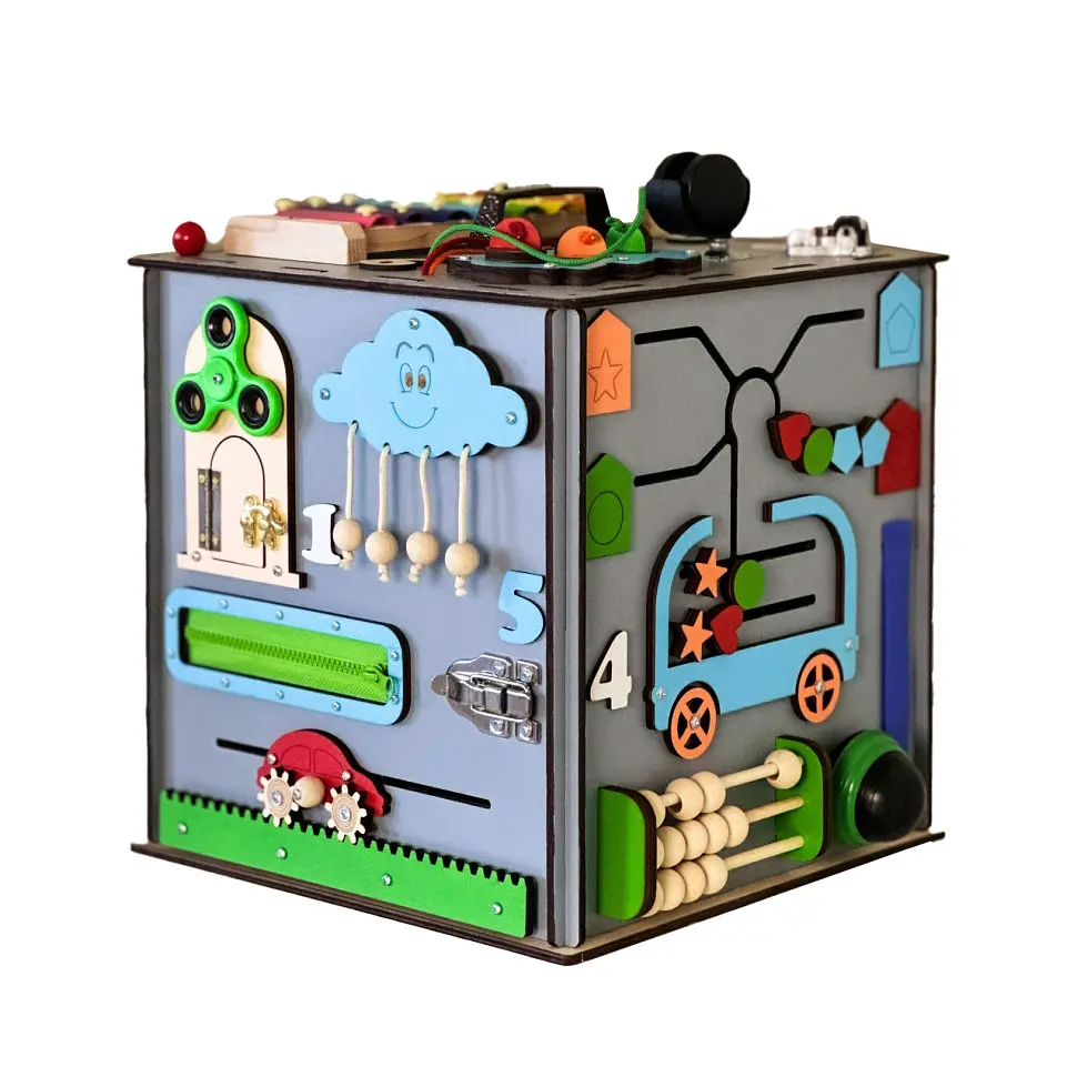 Развивающая игрушка Temple Group Бизикуб TG3461117500, 30х30х30 см серая - фото 2