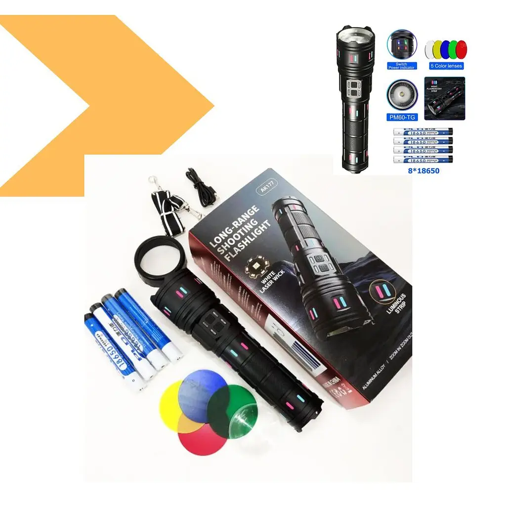 Ліхтар NIGHT VISION FLUORESCENCE XPRO AK177-1, білий лазер, LED, power bank, 4×18650, індикація заряду, ЗУ Type-C, zoom, 5 фільтрів (47153-177-1_1117) - фото 2