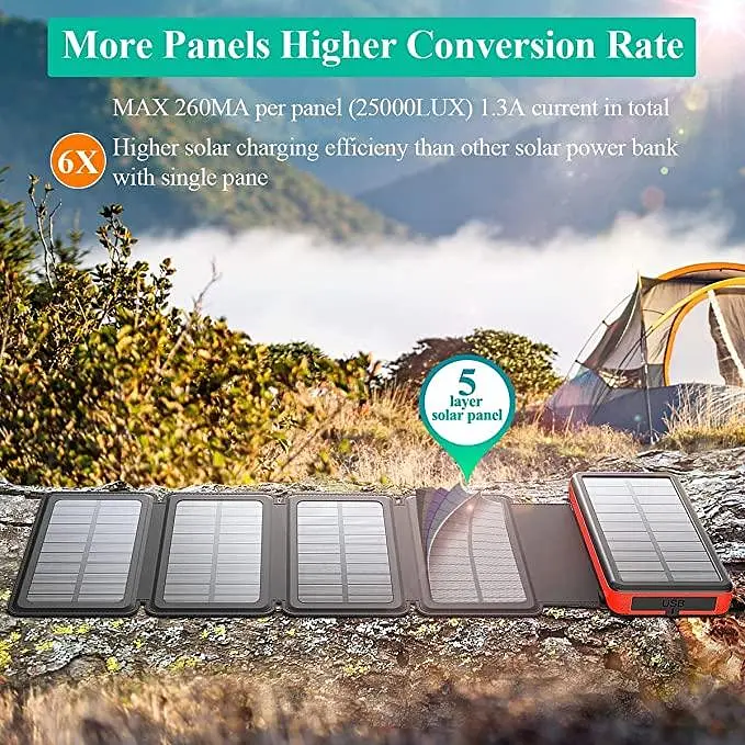Сонячний зарядний пристрій Solar panel (5 панелей по 8W) VerWireless Charging 20000mAh (PN-W09) - фото 9