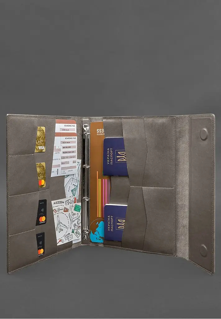 Кожаная папка для документов "Семейная" А4 на сегрегаторе с файлами темно-бежевая - фото 7