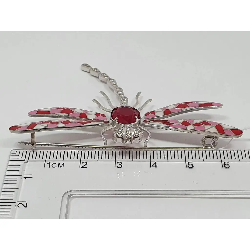 Срібна брошка Vegas Бабка з фіанітами та емаллю. 70001Р Червоний - фото 6