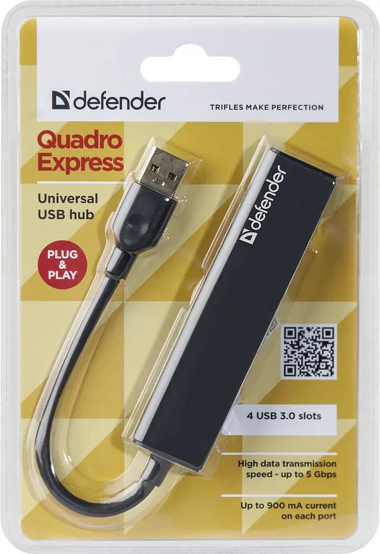 Хаб USB 3.0 -> 4xUSB 3.0 Чорний Defender - фото 3