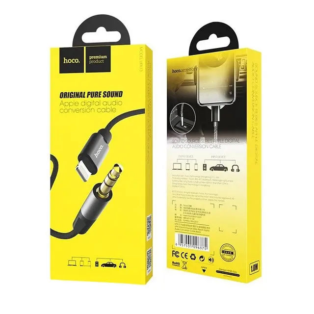 Кабель Hoco UPA13 Pisces Cable Sound source series Apple digital audio 1A 1m Black - фото 2
