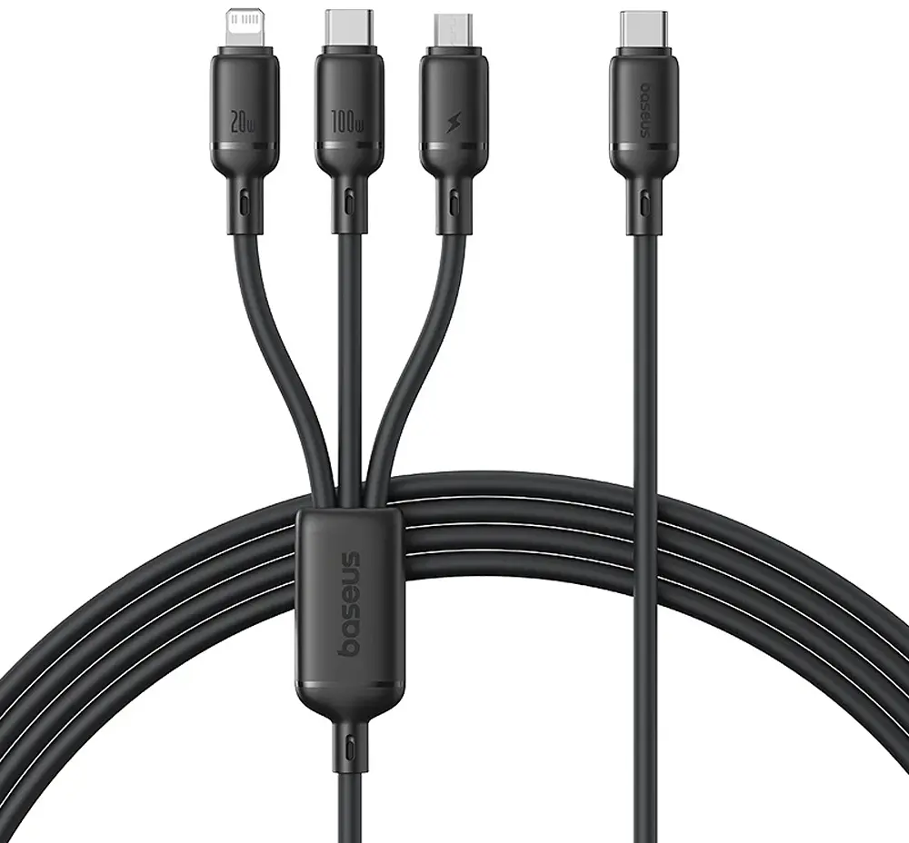 Кабель 3 в 1 Baseus Silky One-for-Three Fast Charging Cable USB-C to M+L+C 100W 1.5m Black