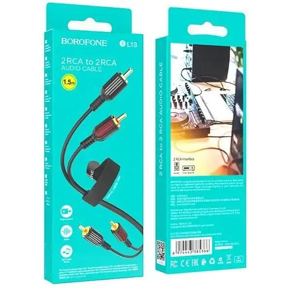 Кабель с липучкой Borofone 1.5 м 2 RCA - 2 RCA BL13 Double Lotus audio - фото 3