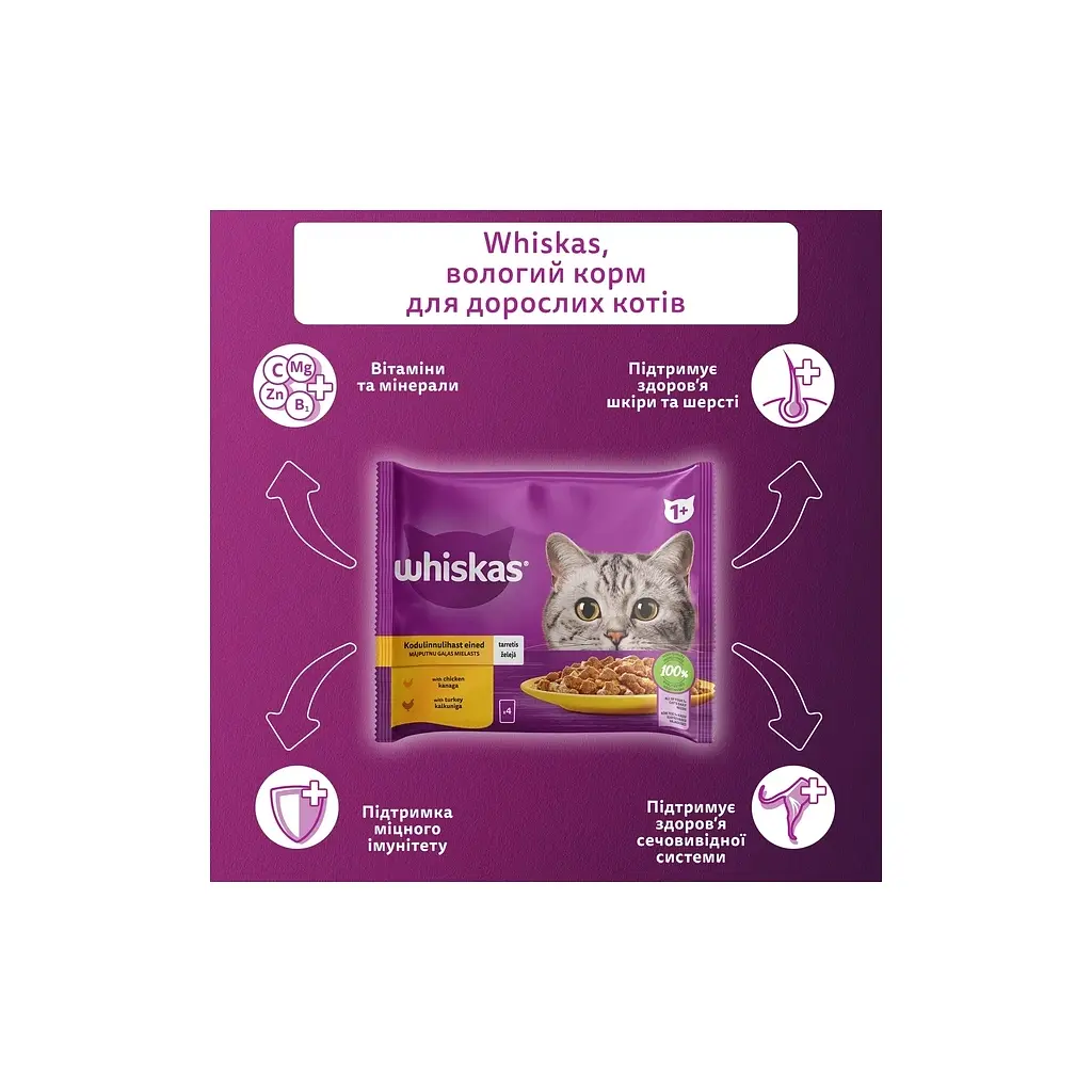 Вологий корм для кішок Whiskas курка, індичка в желе 4х85 г (4770608263676) - фото 3
